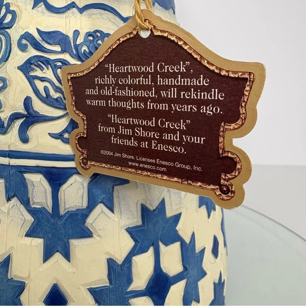 Jim Shore Heartwood Creek Blue Quilt Santa Figurine 11.5” 2004 Enesco Tags